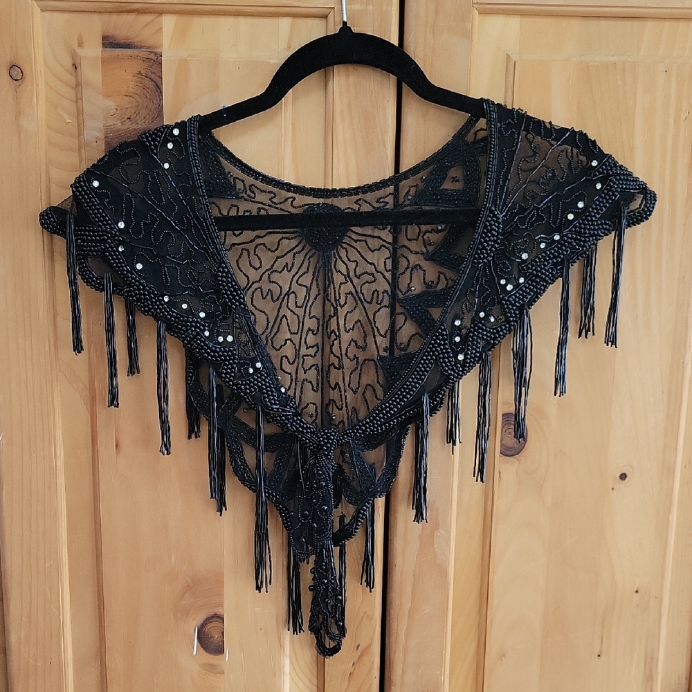 Vintage Elegant Black Beaded Women's Shawl Black
